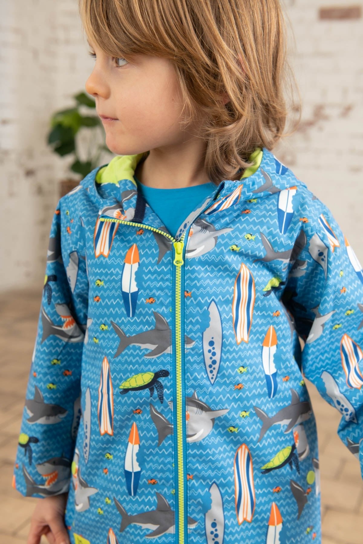 Ethan boys' waterproof jacket, Shark Surf Print