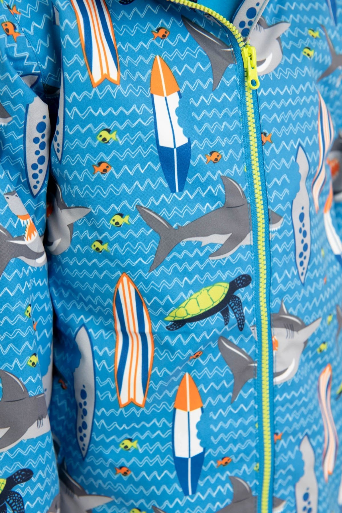 Ethan boys' waterproof jacket, Shark Surf Print