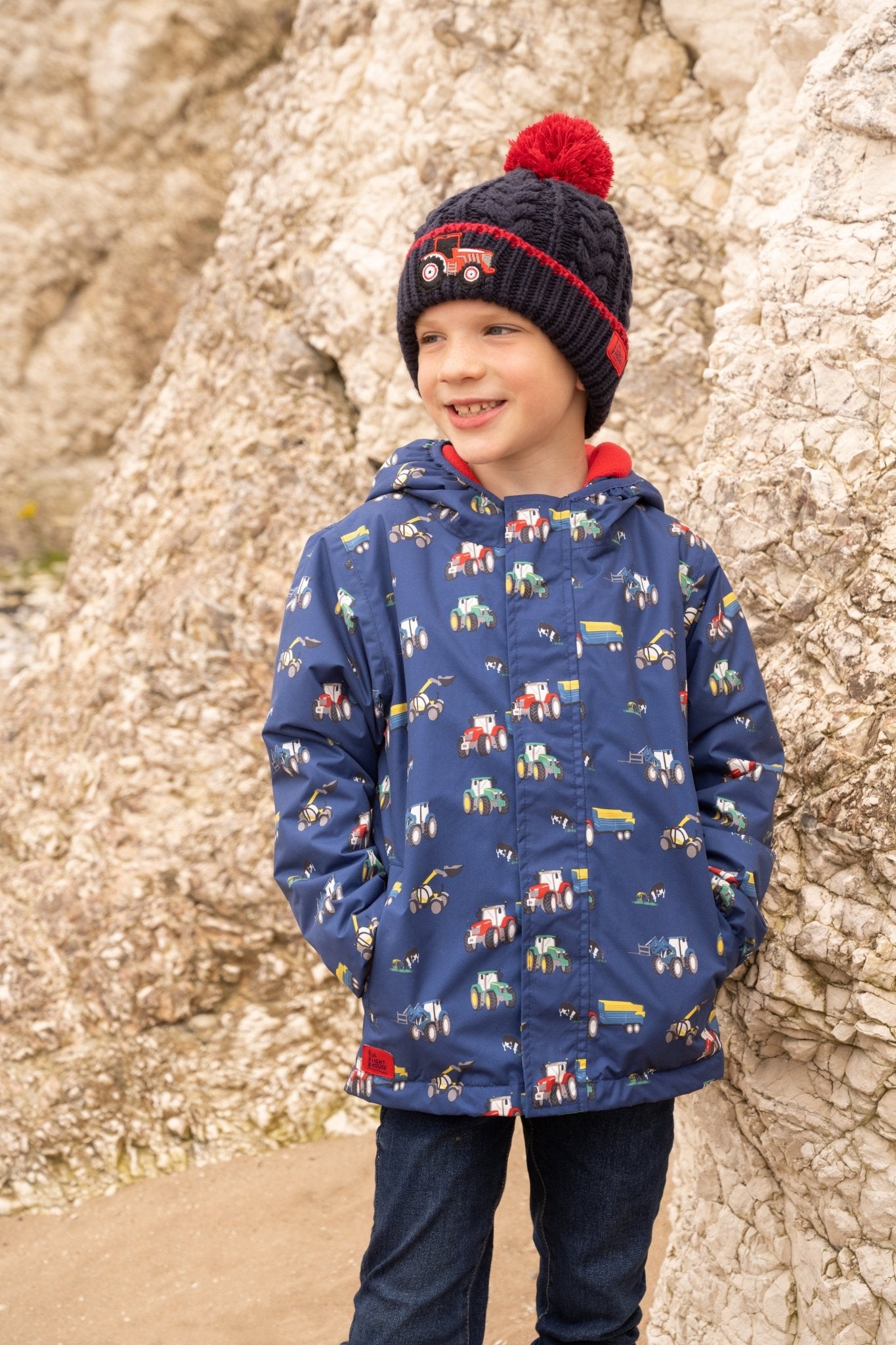 Finlay Coat - Navy Tractor Print - Lighthouse