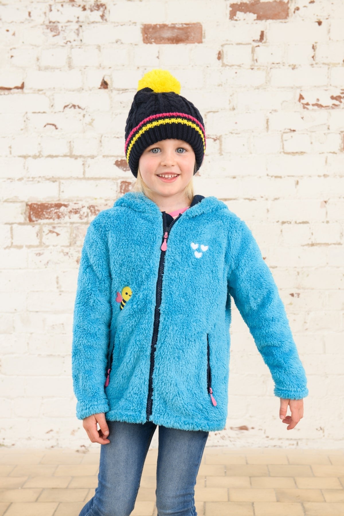 Gracie Sherpa Fleece - Bright Teal Bee - Lighthouse