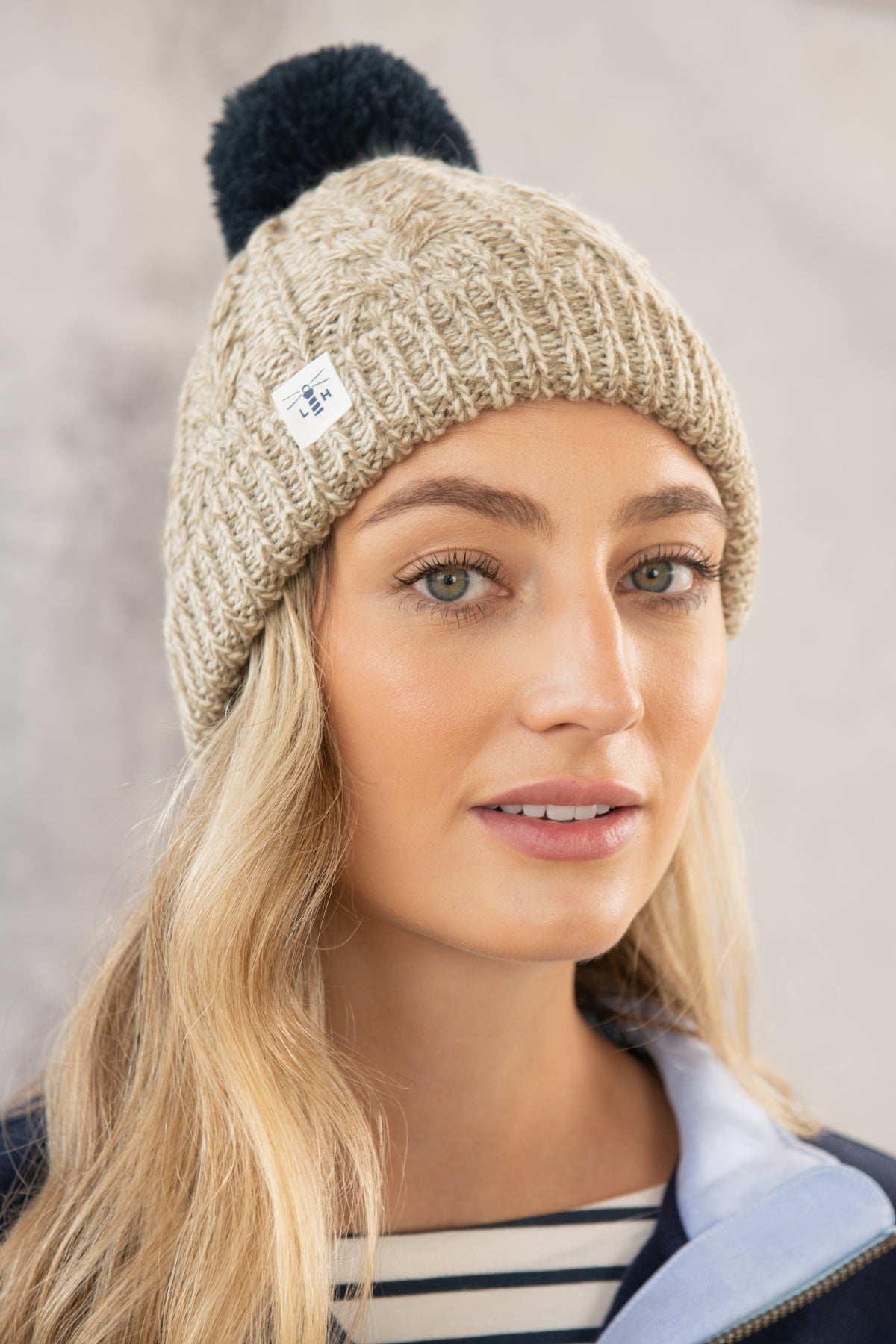 Hannah Bobble Hat - Almond Navy-Lighthouse