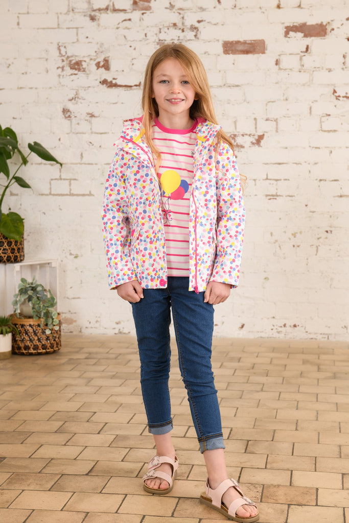 Heidi. Girls' Waterproof Jacket Confetti Print Lighthouse