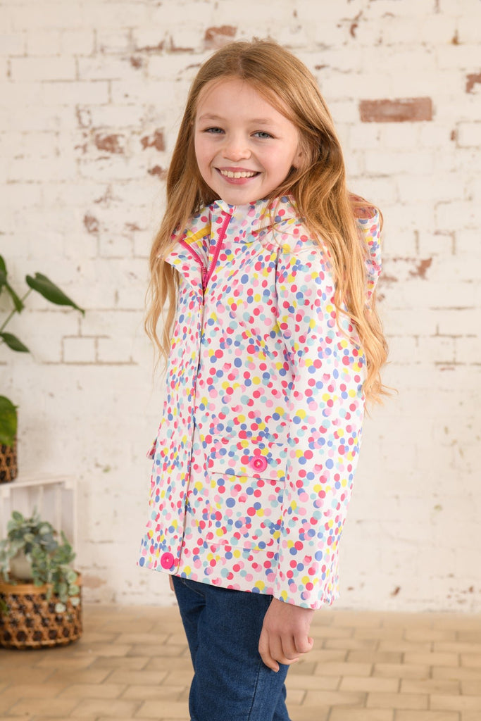 Heidi. Girls' Waterproof Jacket Confetti Print Lighthouse