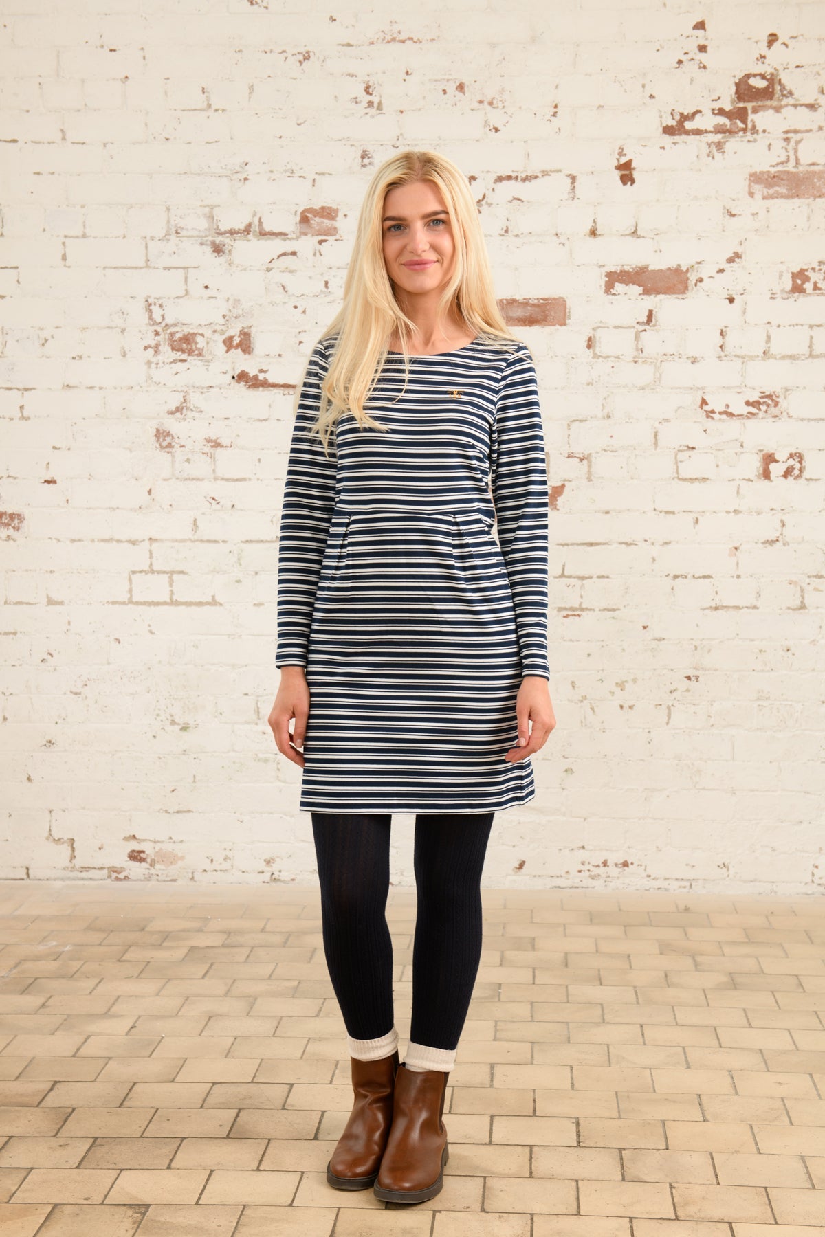 Ivy Dress, Navy Stripe
