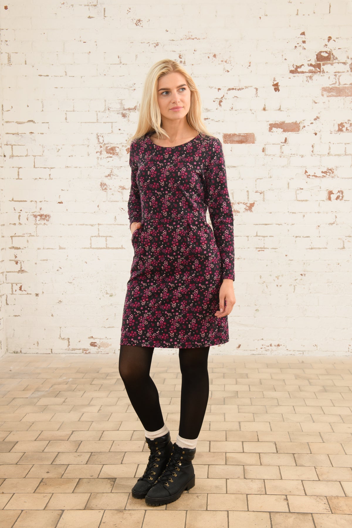 Ivy Dress, Raspberry Black Floral