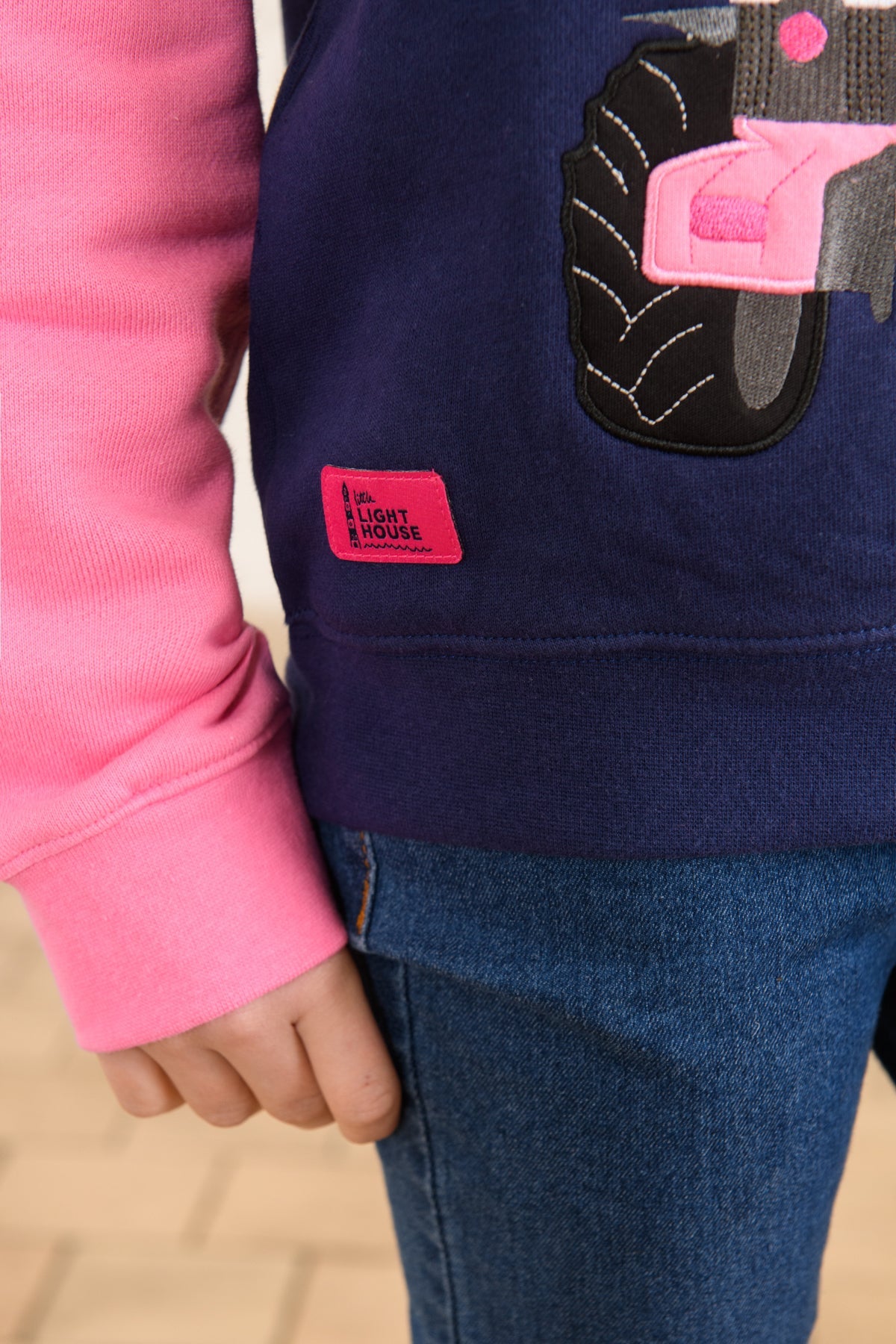 Jill Hoodie - Pink Tractor Appliqué-Lighthouse