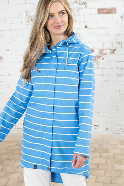 Long Beachcomber Jacket - Azure Blue Stripe-Lighthouse