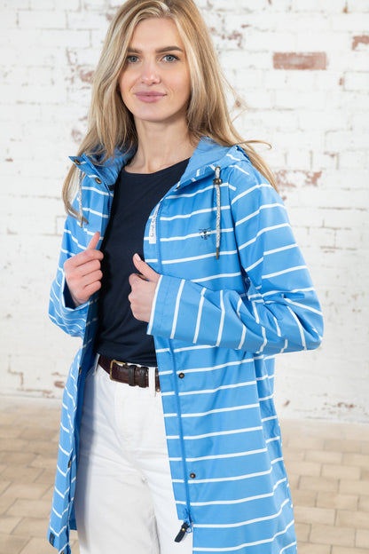 Long Beachcomber Jacket - Azure Blue Stripe-Lighthouse