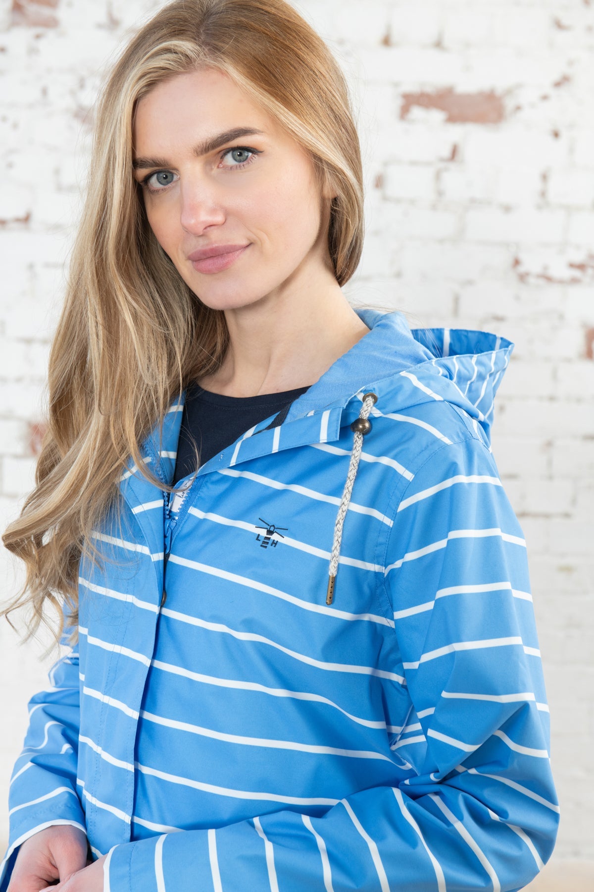 Long Beachcomber Jacket - Azure Blue Stripe-Lighthouse