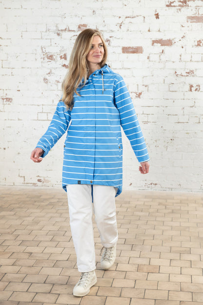 Long Beachcomber Jacket - Azure Blue Stripe-Lighthouse