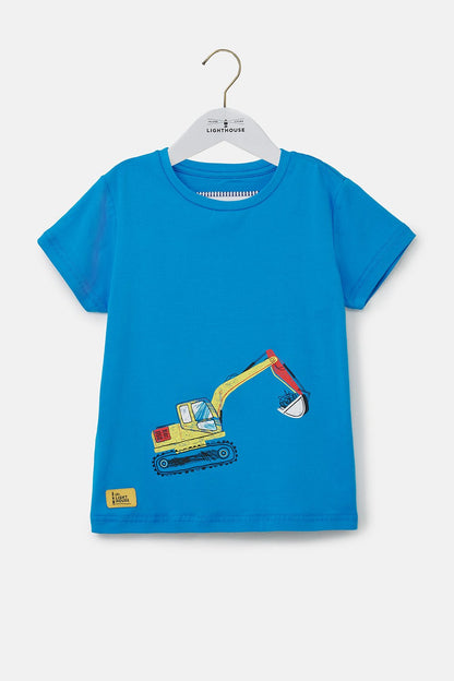 Oliver Short Sleeve Top - Blue Construction Print-Lighthouse