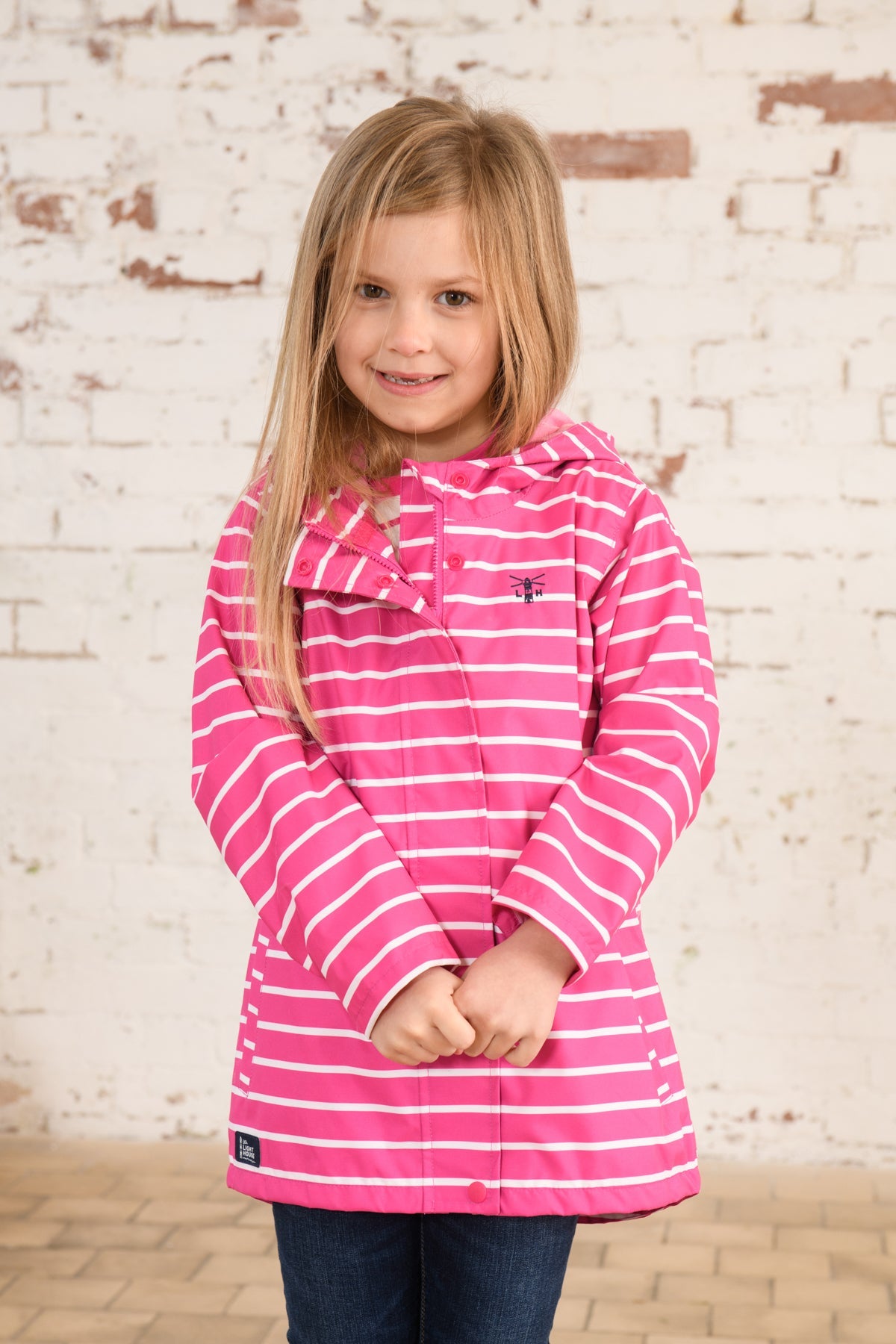 Olivia girls' rainjacket, Bright Pink Stripe