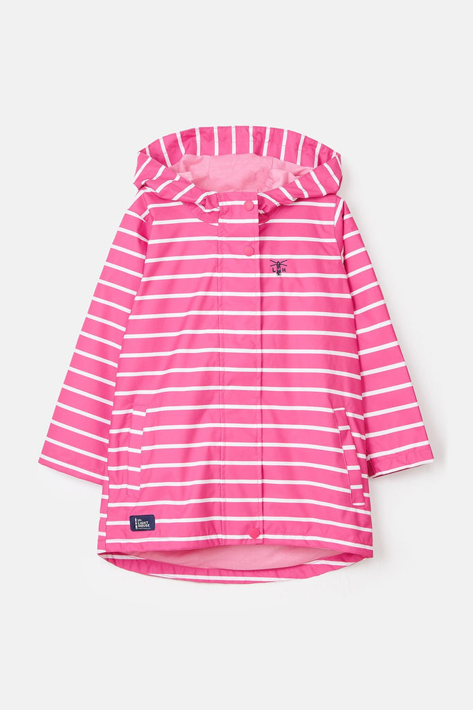 Olivia. Girls' Waterproof Coat -Blue Pink Stripe| Lighthouse