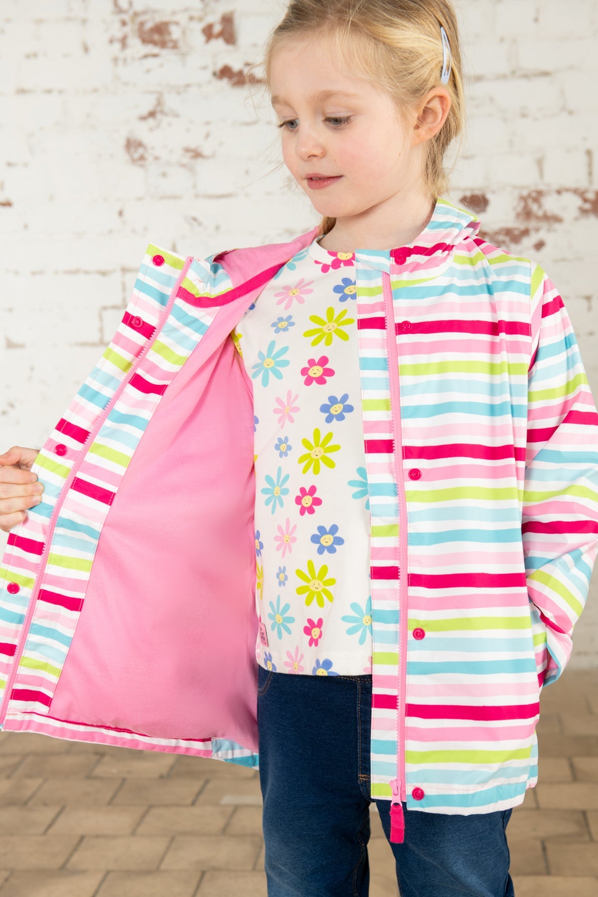 Girls' Waterproof Coat Multi Stripe Print| Lighthouse