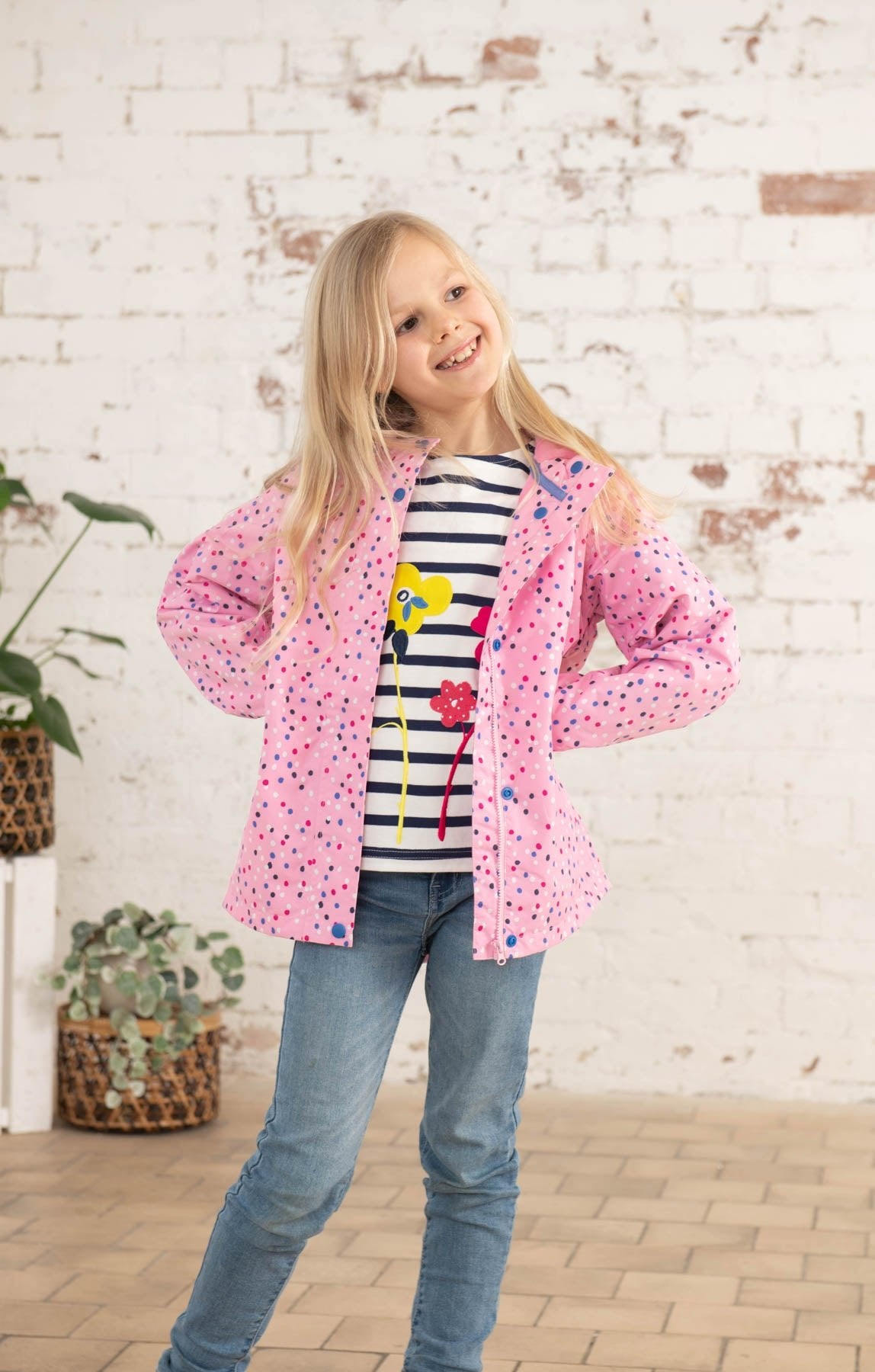 Olivia girls' waterproof jacket, Rose Pink Dot
