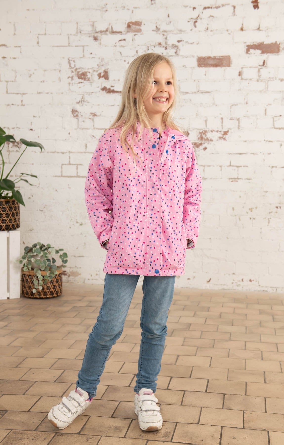 Olivia girls' waterproof jacket, Rose Pink Dot