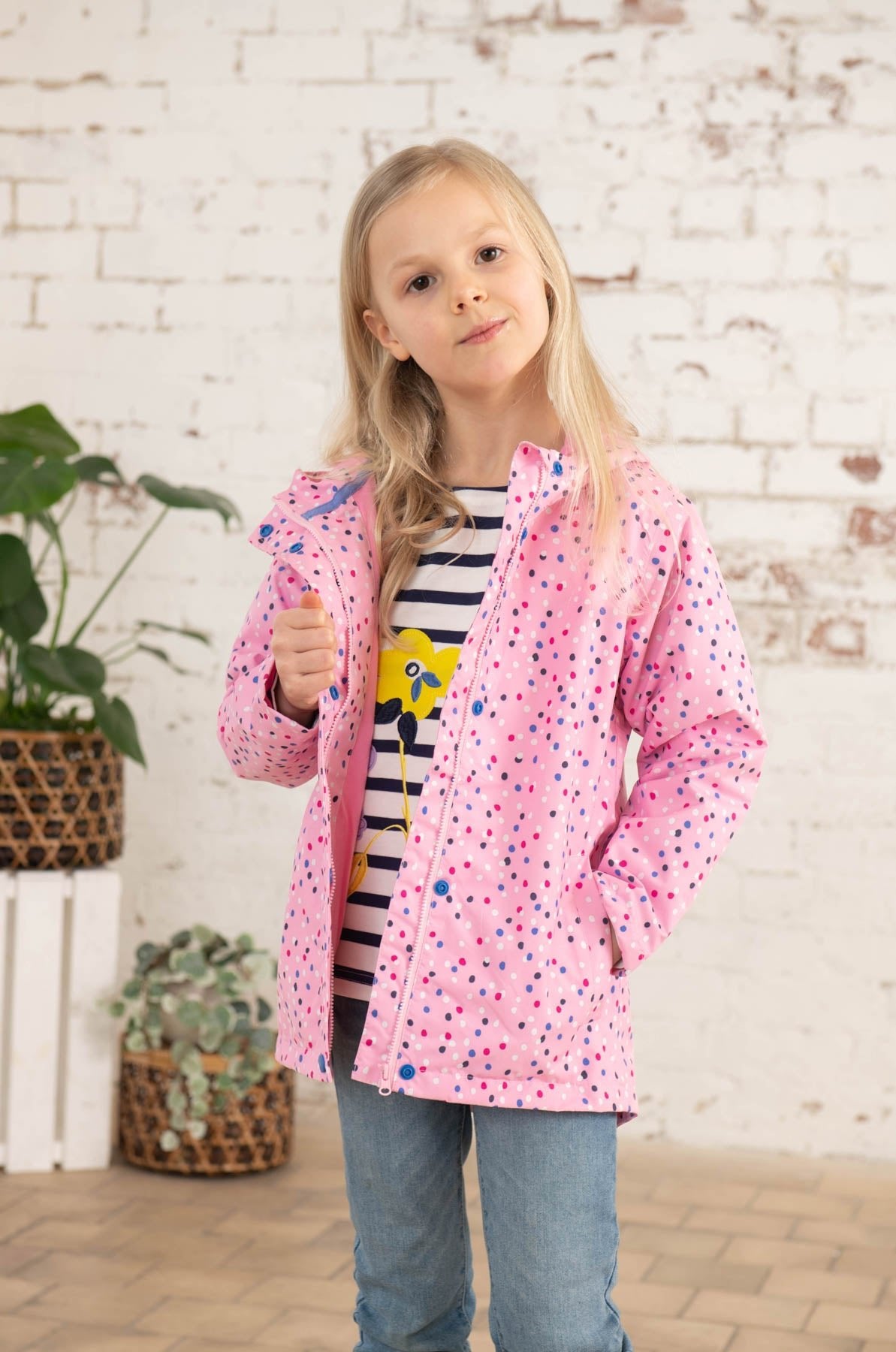 Olivia girls' waterproof jacket, Rose Pink Dot