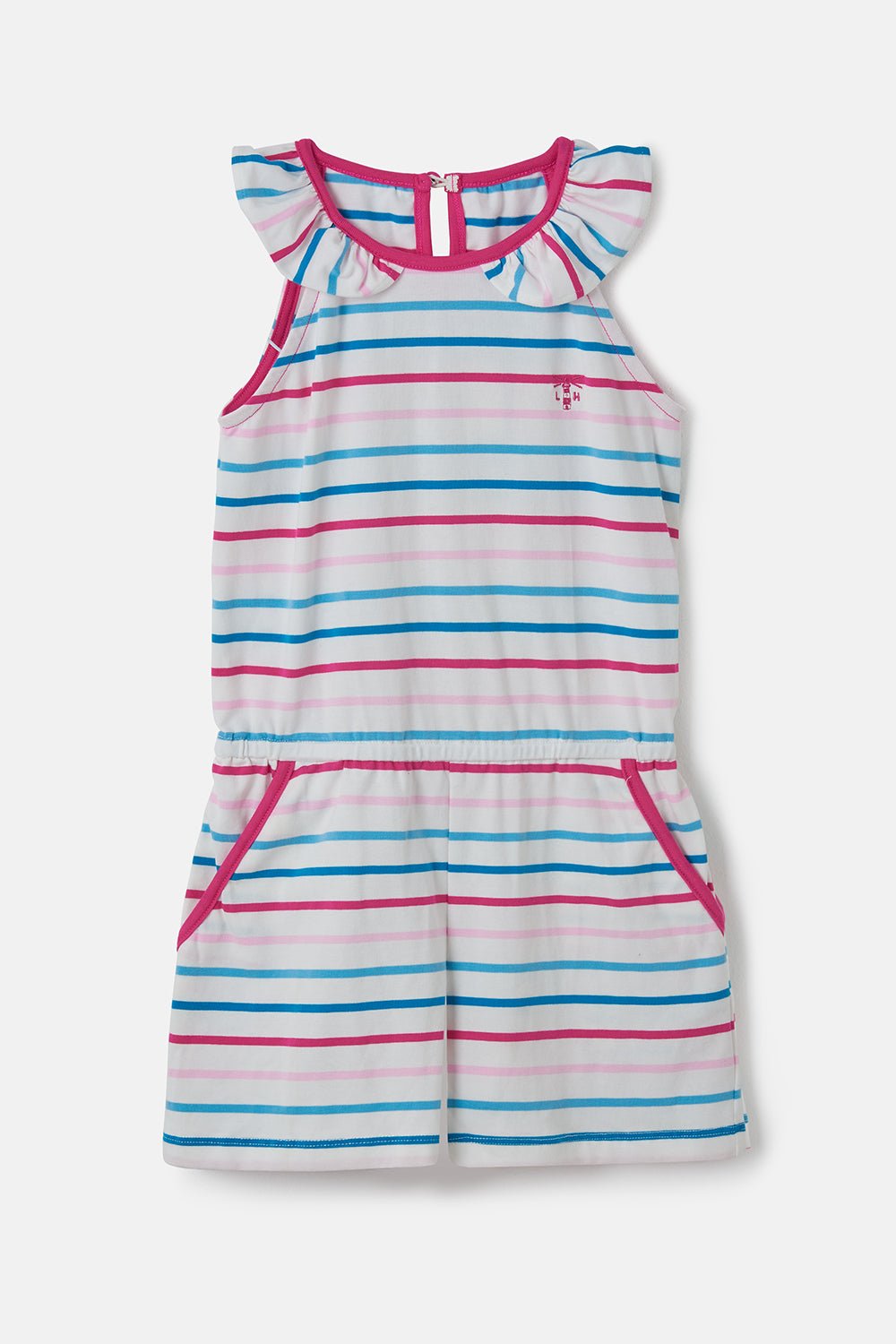 Penelope girls' playsuit,Teal Pink Stripe