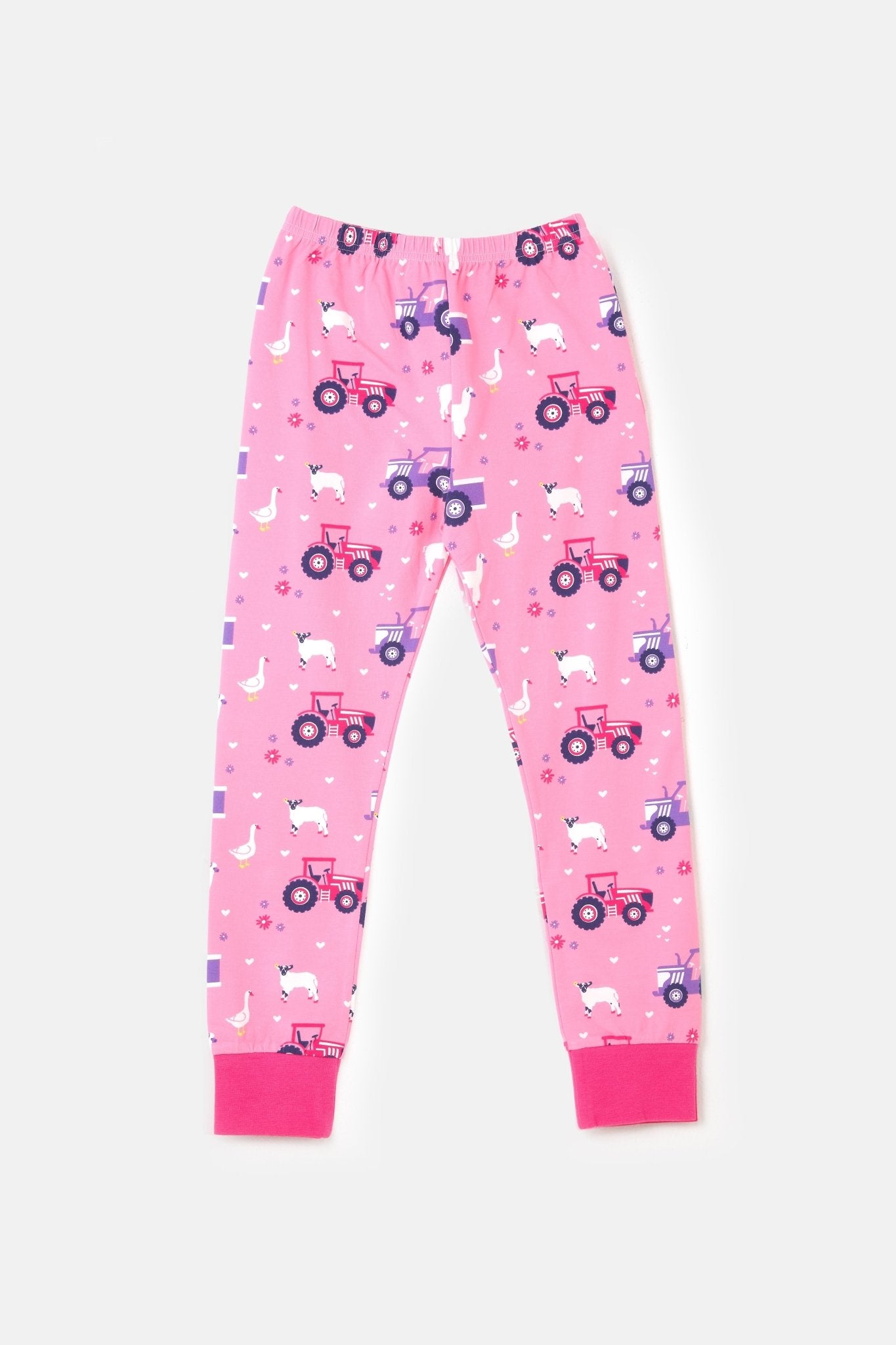Pyjamas. Girls Pink Purple Tractor Print Lighthouse