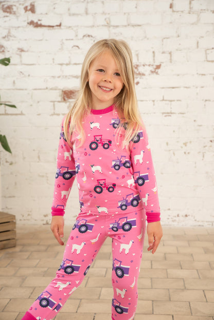 Pyjamas - Pink Purple Tractor Print-Lighthouse