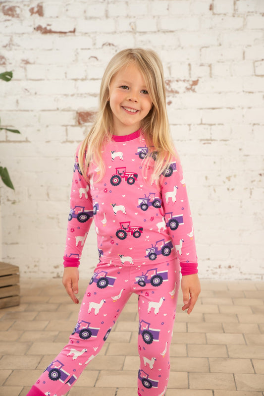Pyjamas - Pink Purple Tractor Print-Lighthouse