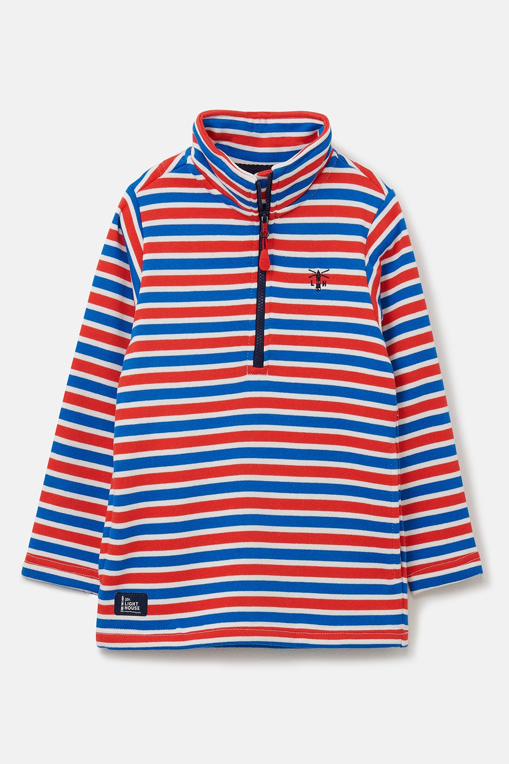 White sweatshirt with red and blue stripe outlet