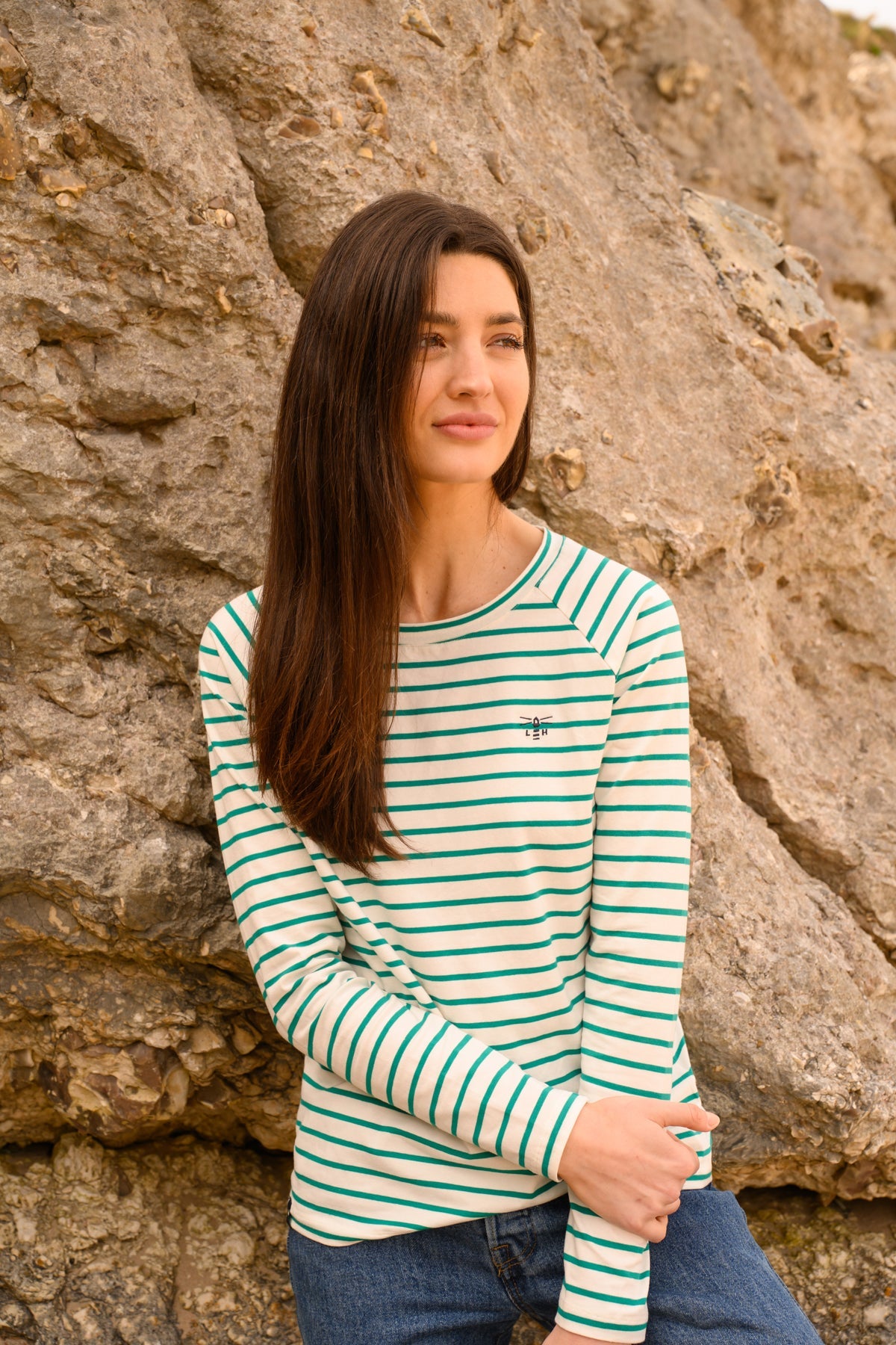 Seashore Long Sleeved Top - Seagrass Stripe-Lighthouse