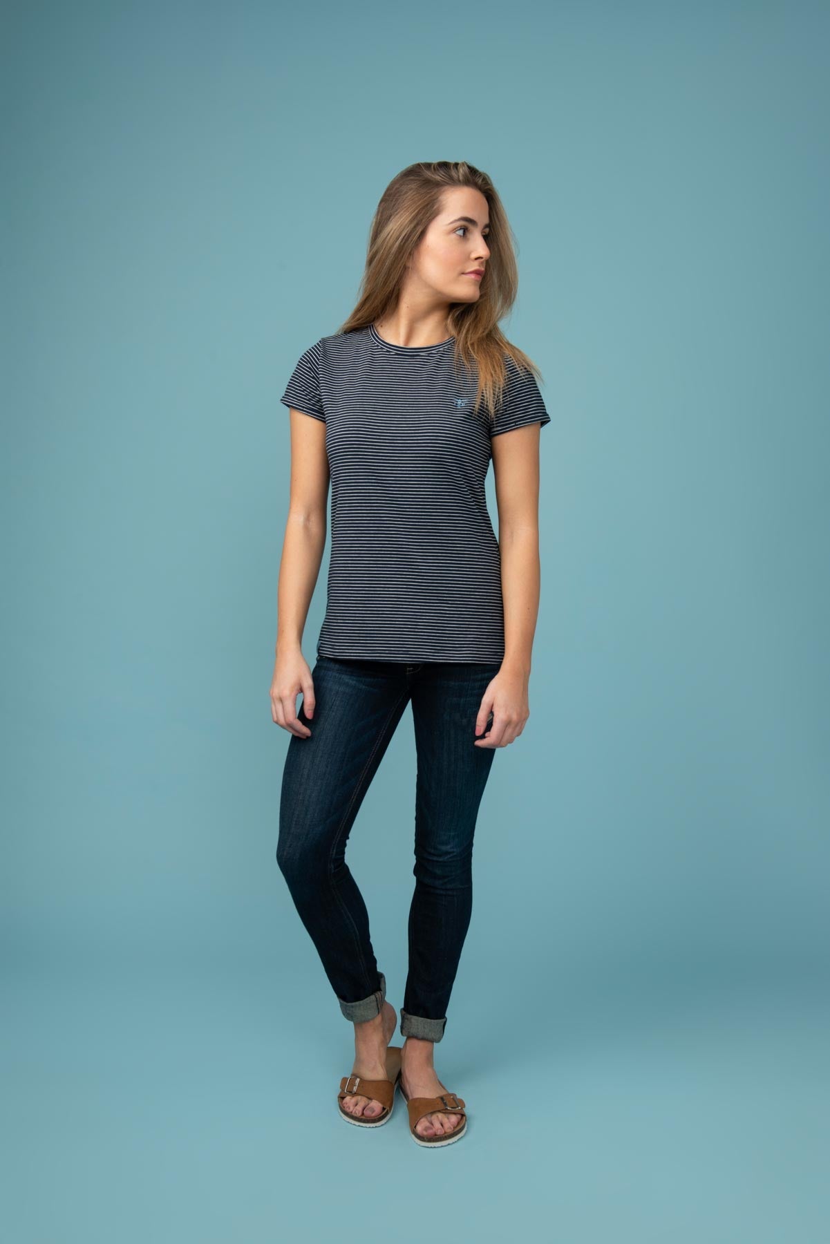 Seashore T Shirt - Midnight Stripe - Lighthouse