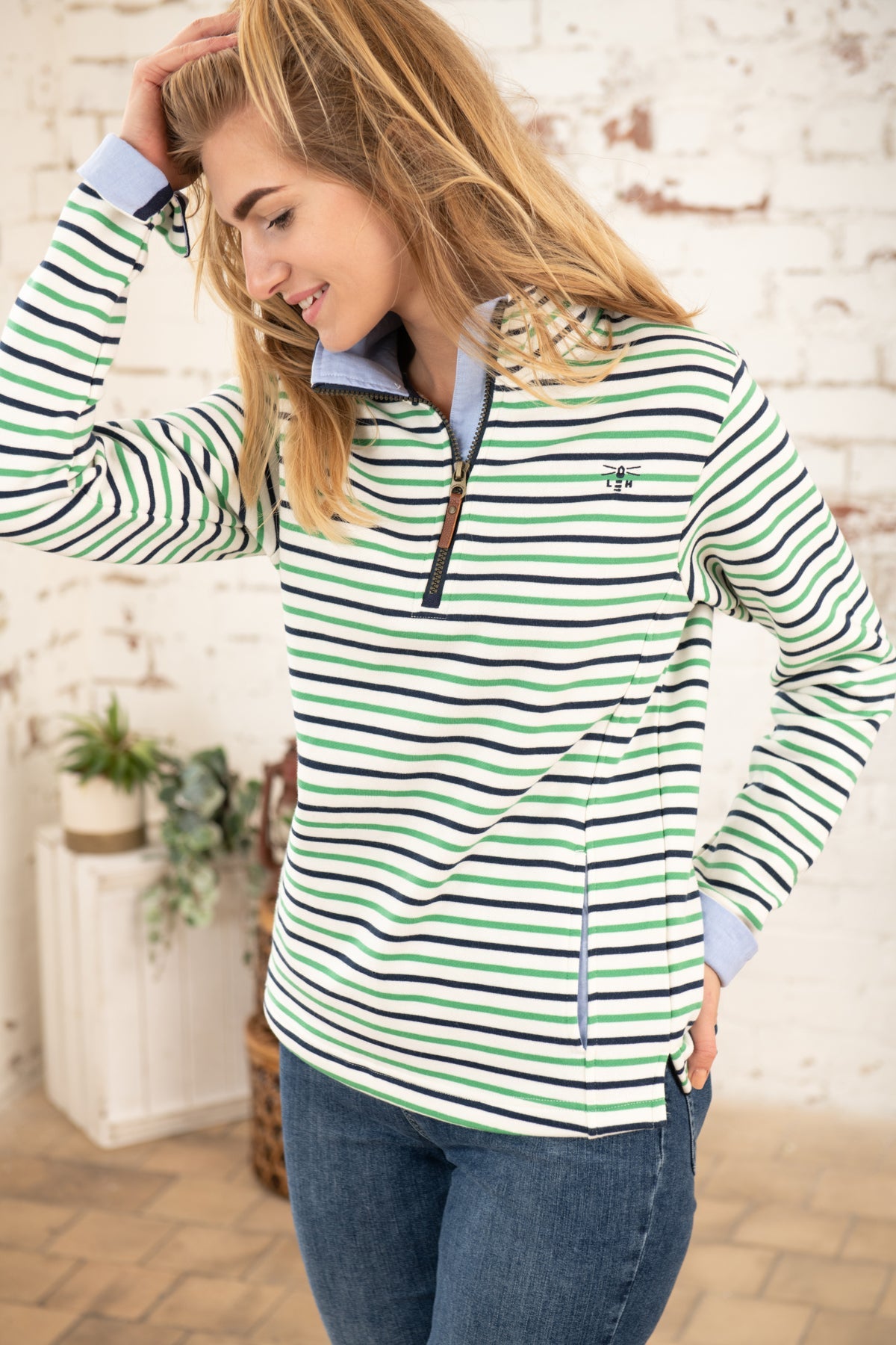 Shore Sweatshirt - Seagrass Navy Stripe