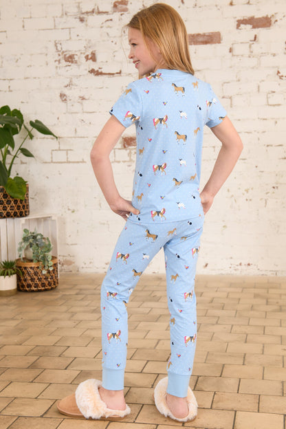 Short Sleeved Pyjamas - Blue Animal Print-Lighthouse