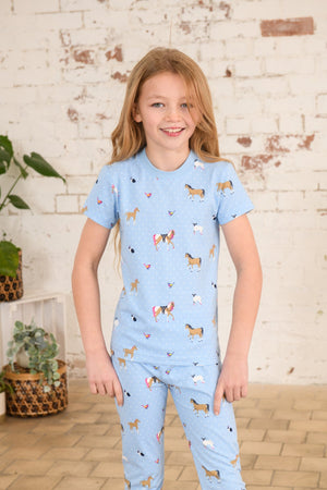 Pyjamas. Girls Powder Blue Animal Print Lighthouse
