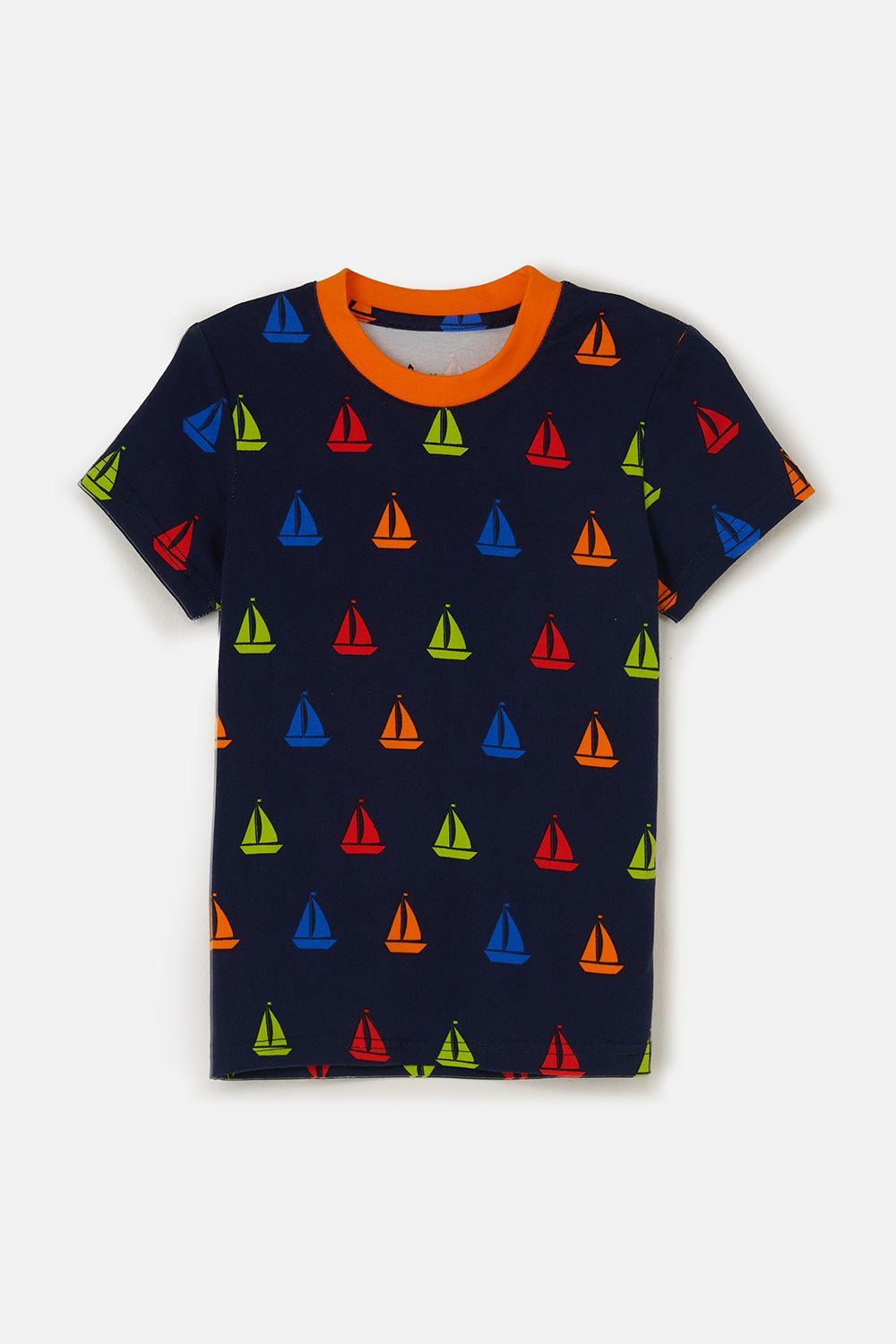 Short Sleeved Pyjamas - Navy Boat Print-Lighthouse