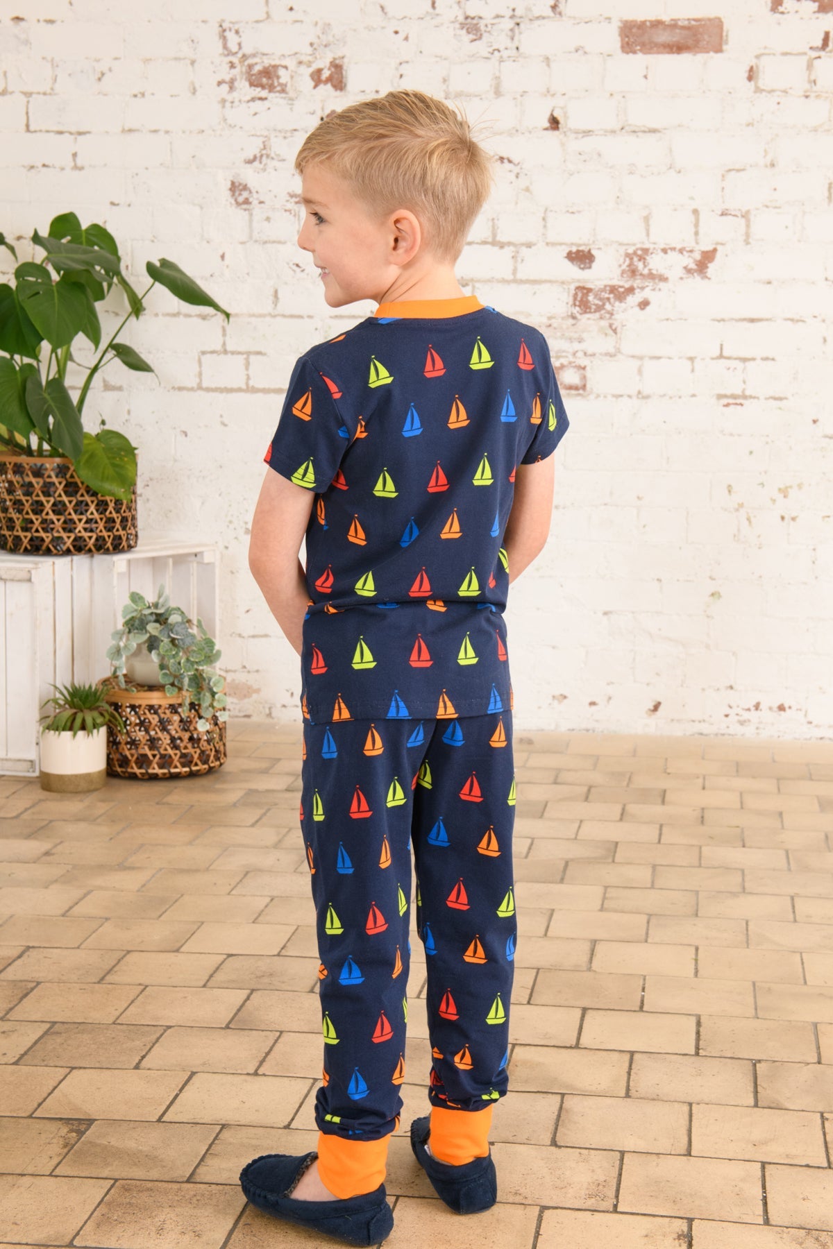 Short Sleeved Pyjamas - Navy Boat Print-Lighthouse